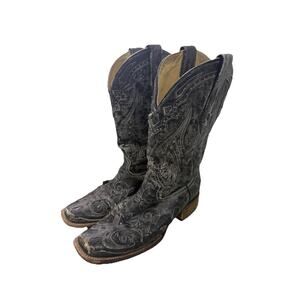 Corral WOMEN'S BLACK EMBROIDERY SNAKE INLAY SQUARE TOE COWBOY BOOT 10 M READ